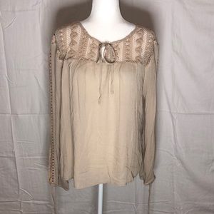 Tan lace peekaboo sleeve blouse
